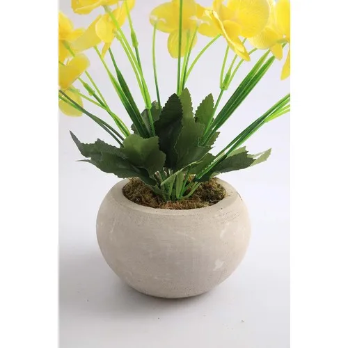 Kibrithane Flower Artificial Flower Concrete Flower Pot Mini Yellow Fabric Orchid KC00200807