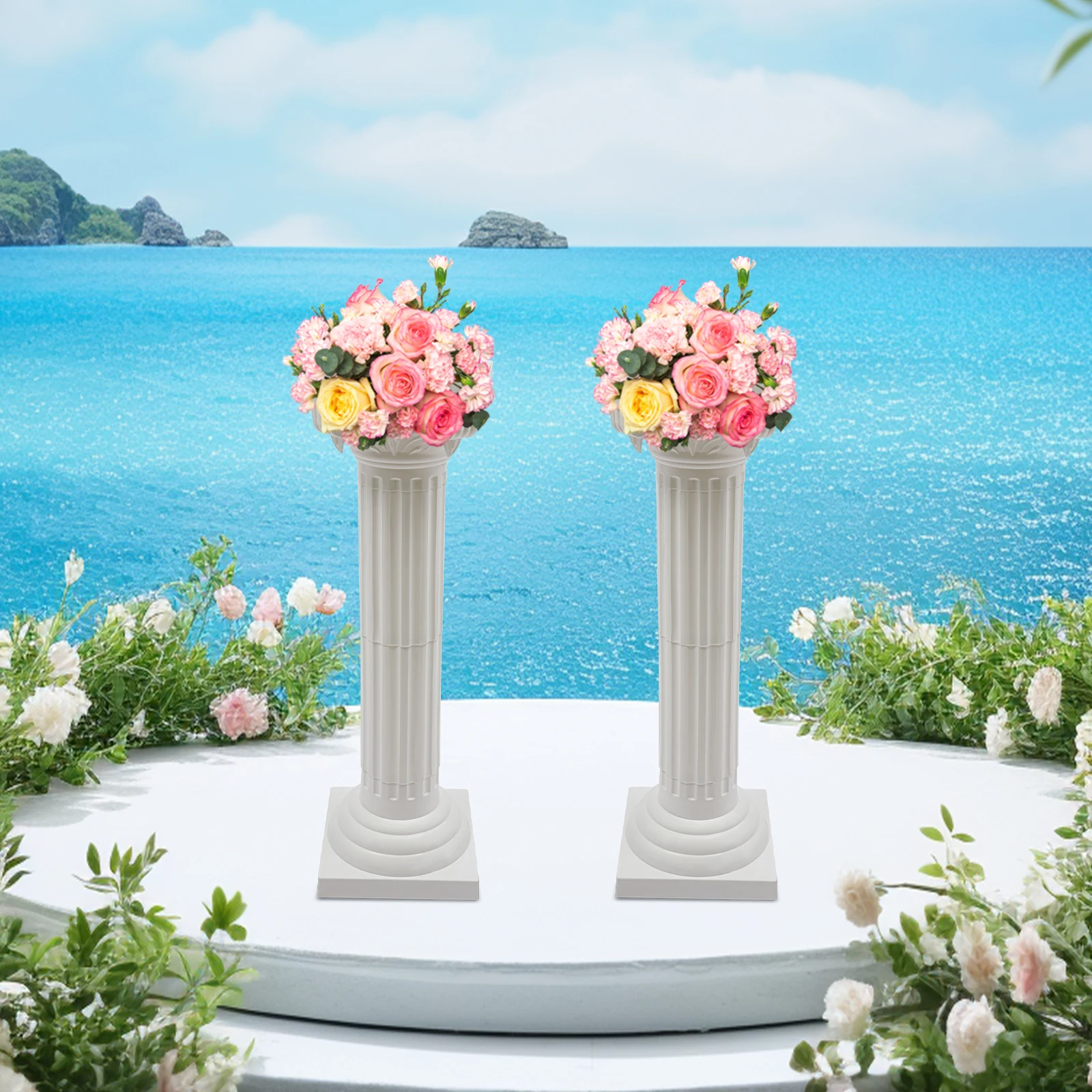 White Wedding Roman Column Flower Stand Floral Racks Landscaping Roman Pillar Event Decorations 2/4 Pieces