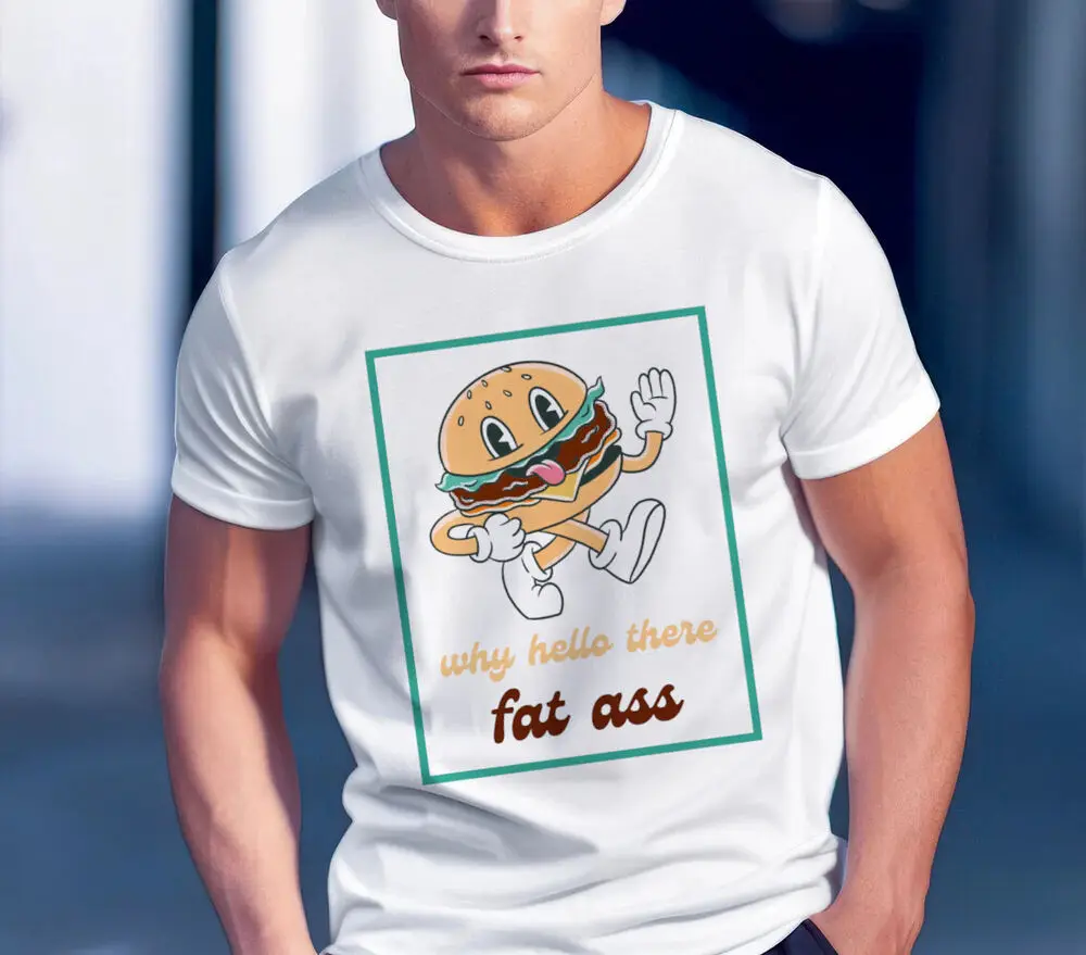 Funny Retro Fat Joke Burger USA T Shirt Tee For Man Woman Short Summer Tees Luxury Brand