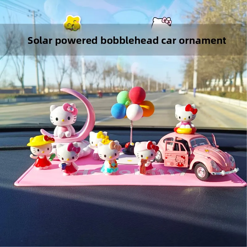 Hello Kitty Car Cartoon Girl Solar Powered Shaking Head Ornament Pink Interior Decoration