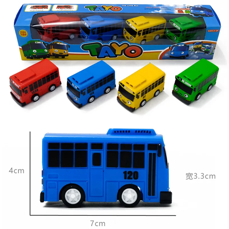 Cartoon Tayos The Little Bus Container Truck Storage Box Parking Lot With 3 Pull Back Mini Car Toys For Children Birthday Gifts