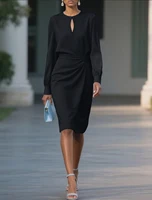 Elegant Woman Dress  O Neck Hollow Out Long Sleeve Office Dress Women Slim A-Line Party Long Dresses - Image 5