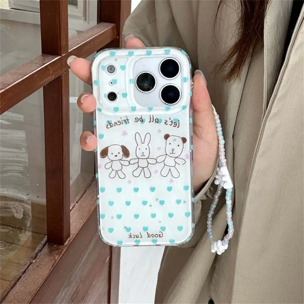 

Корейский чехол для телефона с милым щенком и любовью для iPhone 17 Pro 16 15 14 Pro Max, противоударные чехлы с ремешком-цепочкой для iPhone 17