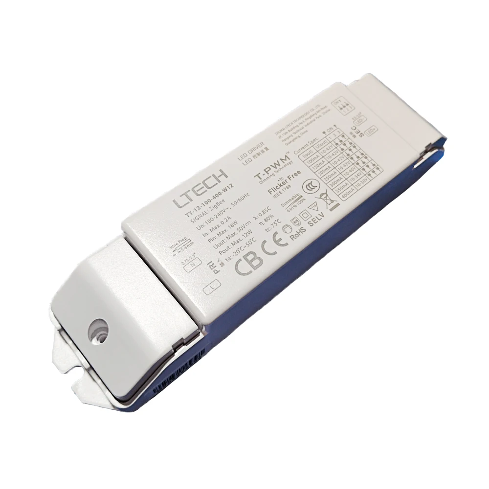 

12W 100-400mA Tuya Zigbee CC Constant Current Dimmable LED Driver Ltech AC 100-240V Input,10-42V Output Lighting Transformer