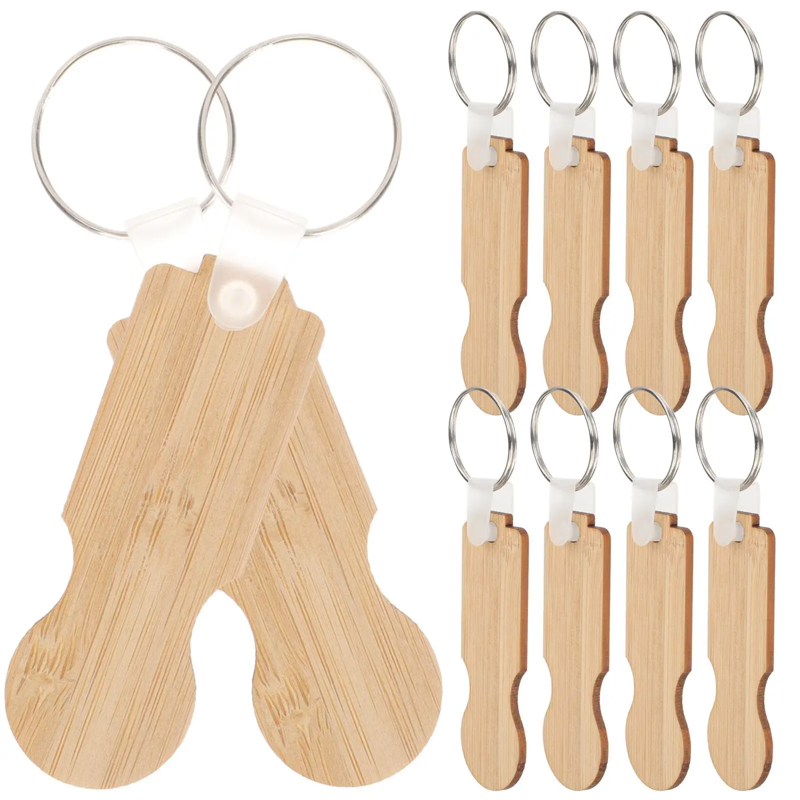 

10Pcs Bamboo Keychain Shopping Metal Keyrings Cart Token Accessories Remover Hanging Small Shopping Supplies