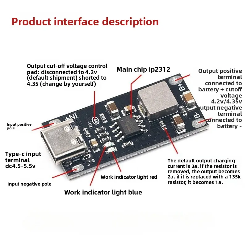 

3A Charging Board with IP2312 Chip 5V to 4.2V 4.35V Type C Power Module for Ternary Polymer Lithium Cell Charging 5PCS