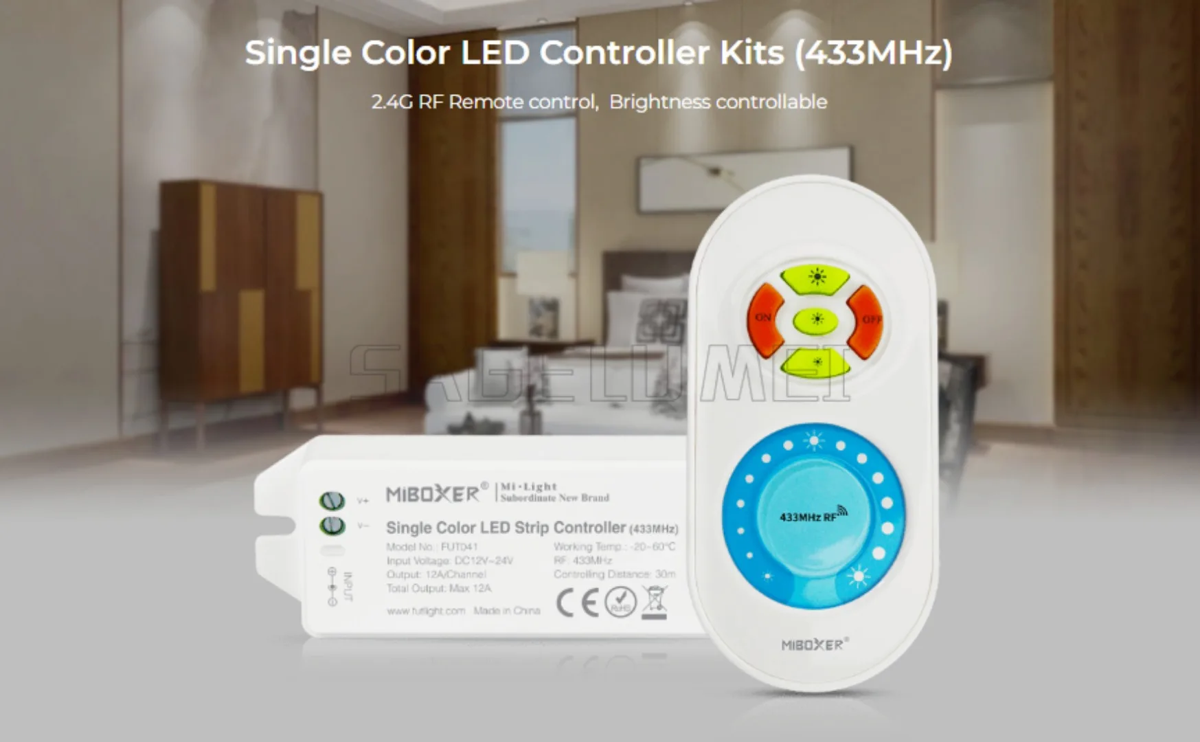 MiBOXER FUT041/042 433MHz RF Remote controllable Dual White Single Color RGB LED Strip Controller Brightness Dimmable DC12-24V