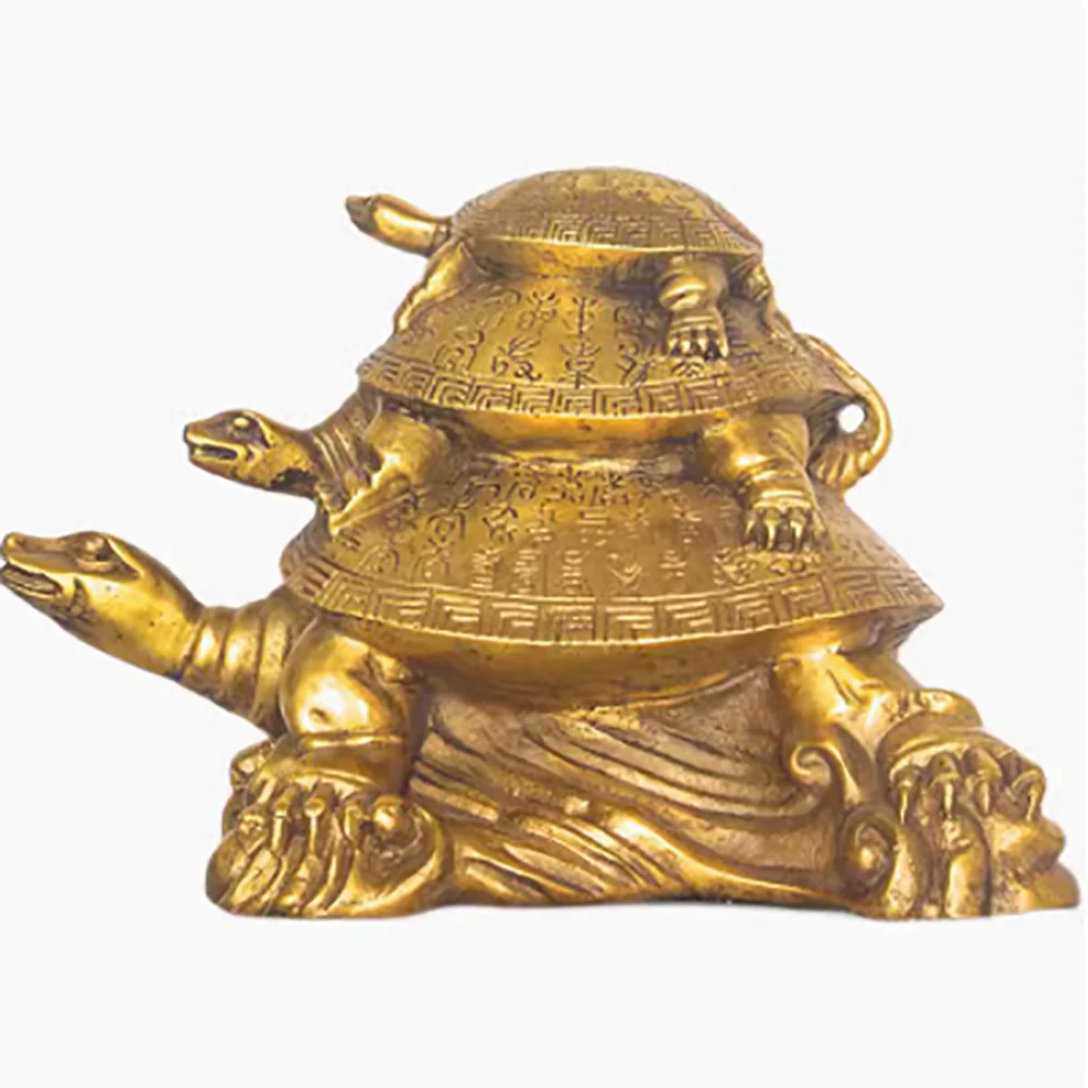 Pure brass third generation turtle mother son turtle longevity turtle home and office decoration handicraft ornaments