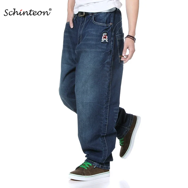 Schinteon Men Demin Pants Baggy Loose Casual Hip Hop Skateboard Streetwear Big Size 46 48 Straight Embroidery Trousers