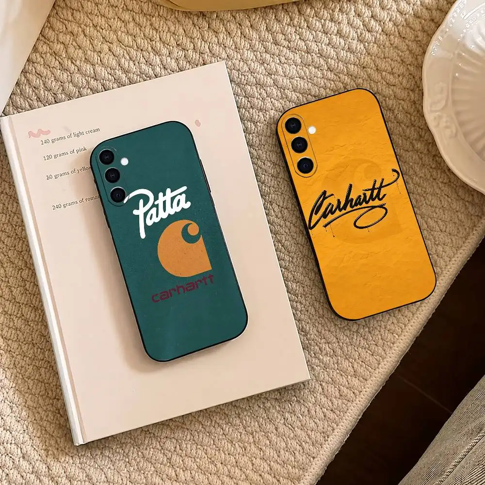 Модный чехол C-carhartt pop C для Samsung A73 20, 21s, 22, 31, 32, 52, 53, 72, мягкий черный корпус.