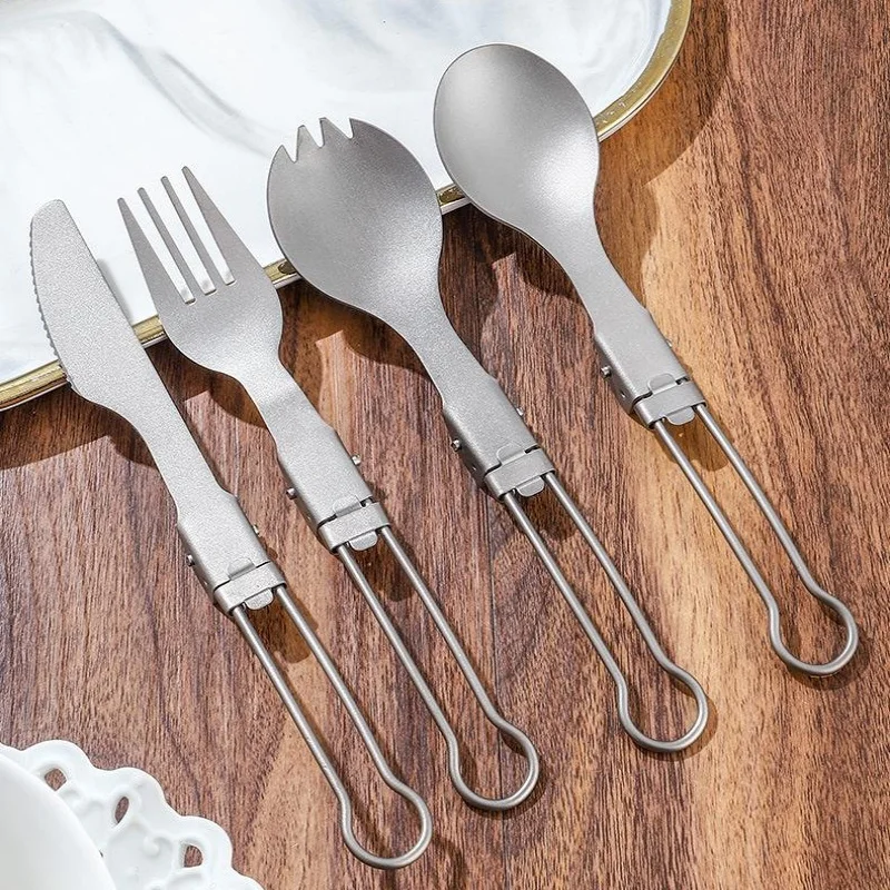 Titanium Foldable Utensil Set with Fork Spoon Knife Chopsticks, Portable Lightweight Combination for Hiking Camping Backpacking view 5