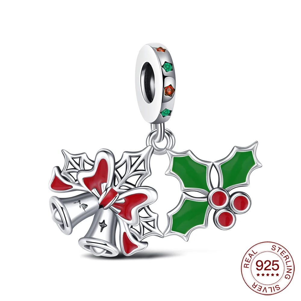Weihnachts-Charm aus 925er-Sterlingsilber, Glocke, zweiteiliges Set, Perlenanhänger, Original-Armband, DIY, Damen, Party, heißer Schmuck, Geschenk für Liebhaber