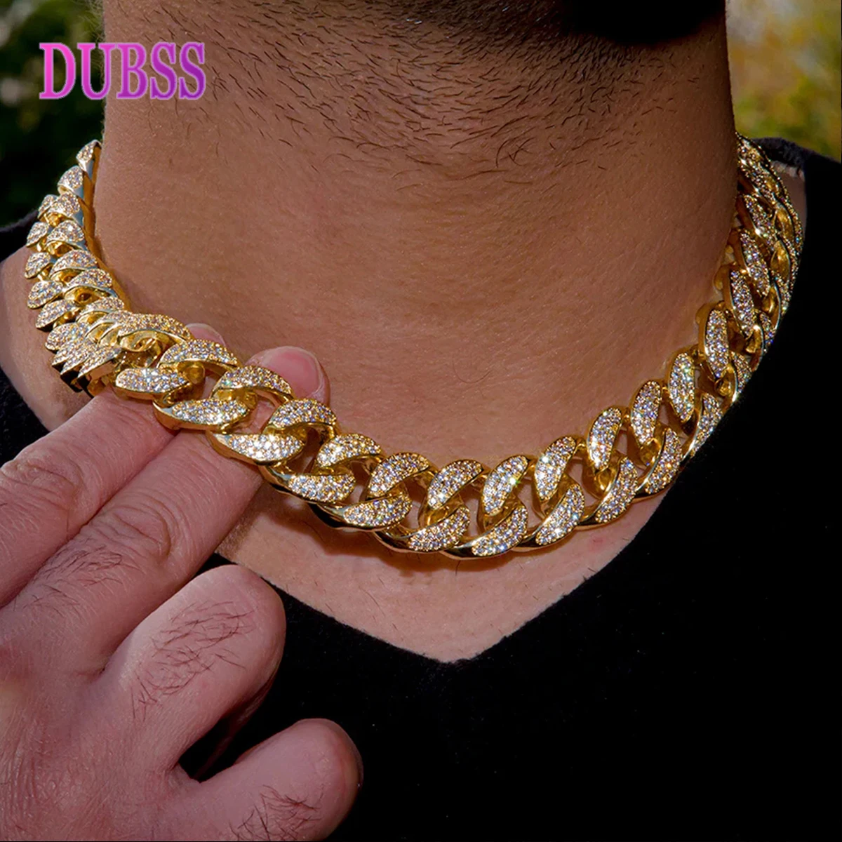 DUBSS 18mm Miami Cuban Link Chain for Men's Necklace Choker Bling Hip Hop Jewelry Real Gold Plated Charms Free Shipping