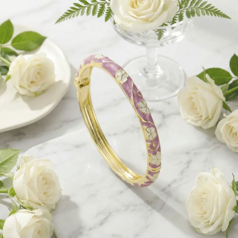 Cloisonne Enamel Enamel Dropped Glaze Bangle Vintage Flower Enamel Floral Bangle Ethnic Style Colorful Oil Drop Bracelet