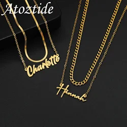 Atoztide Personalized Custom Name Necklaces for Women 2 Layer Stainless Steel Pendant Blade Chain Birthday Jewelry Gift