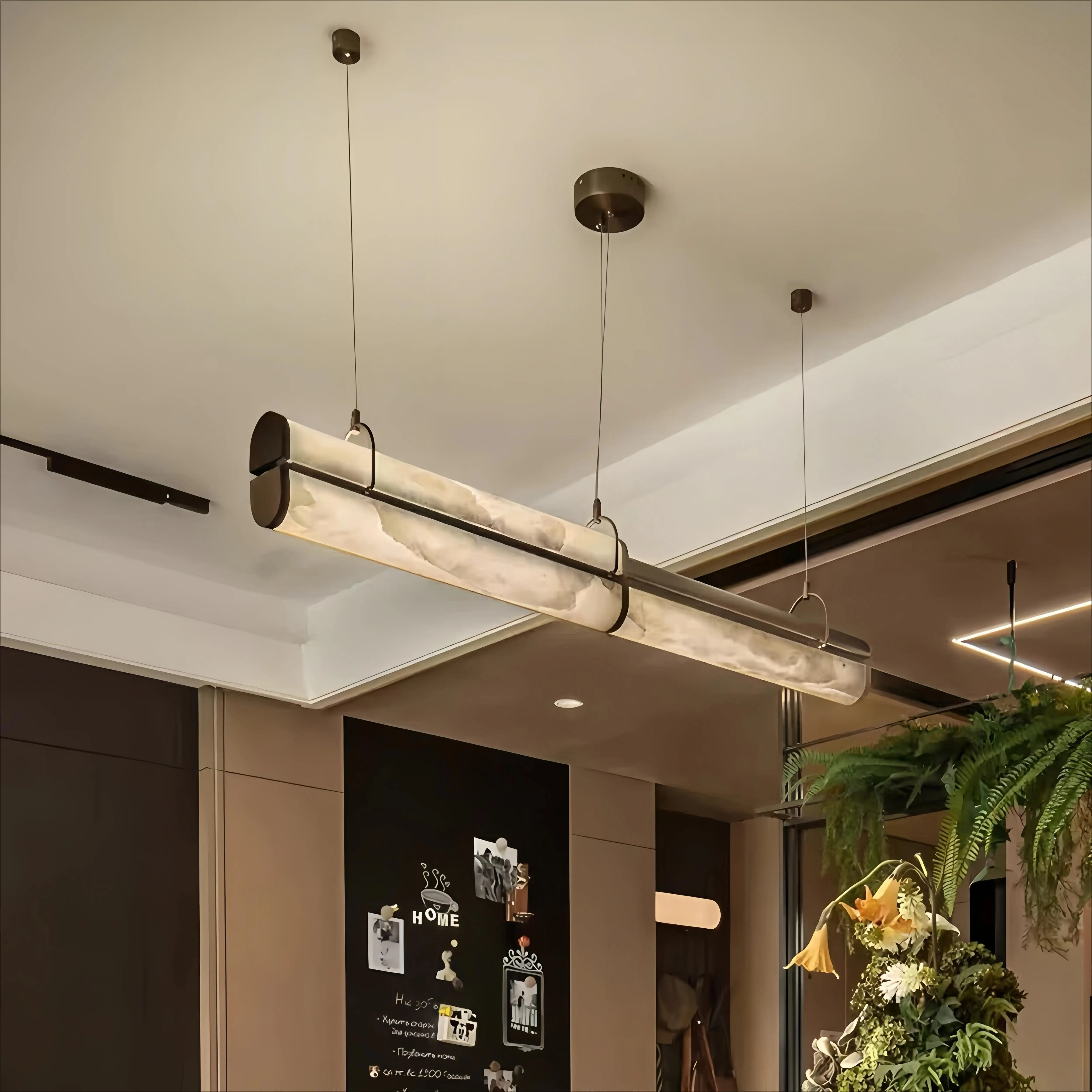 Modern Linear Faux Alabaster LED Pendant Light Luxury Designer Chandelier for Dinnging Room Restaurant Hotel Villa Room Decor