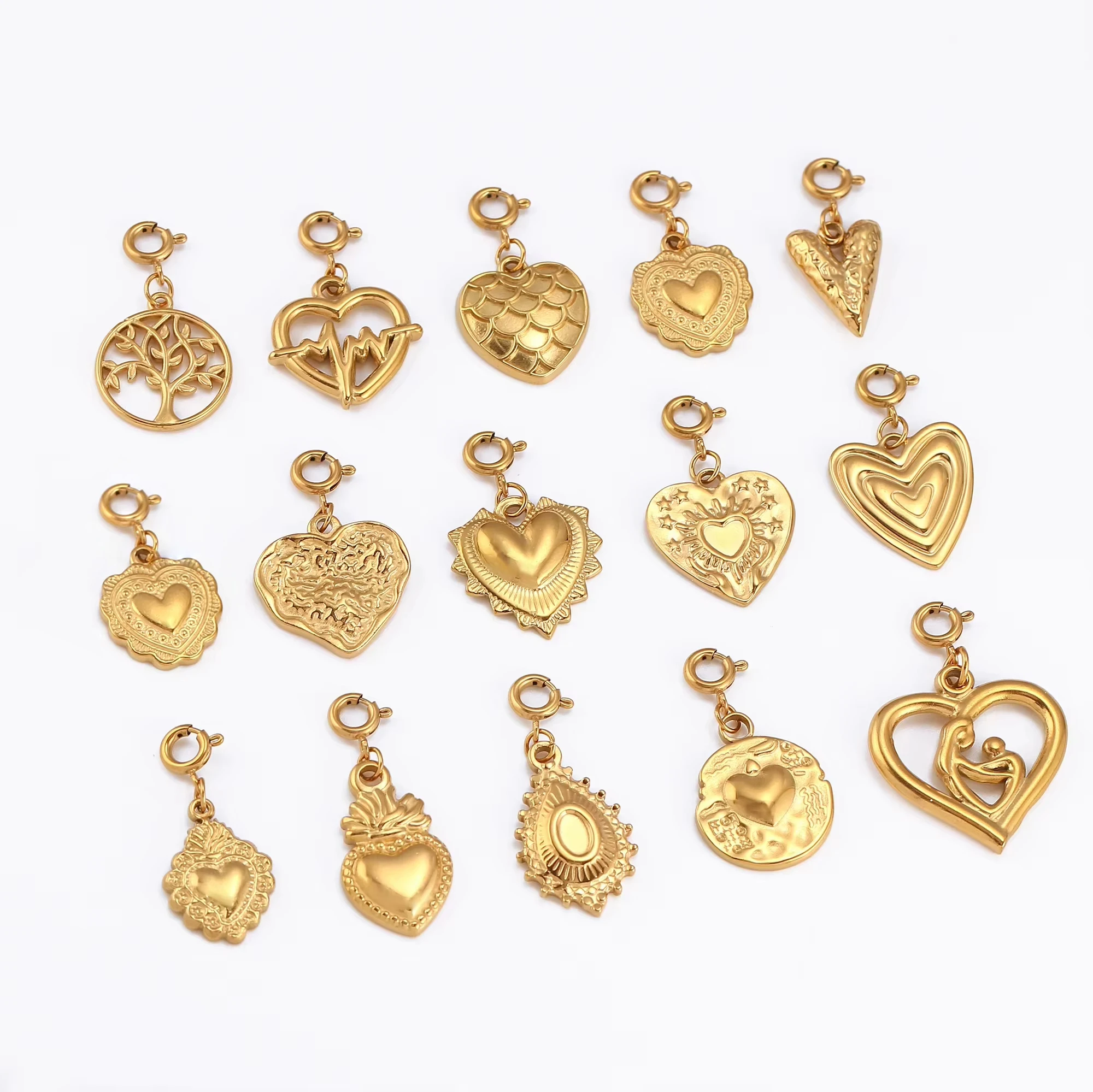 Lovely 3D Heart Charms Gold Color Plated Stainless Steel Tree of Life Pendant DIY Mother\'s Day Necklace Handmade Jewelry Making