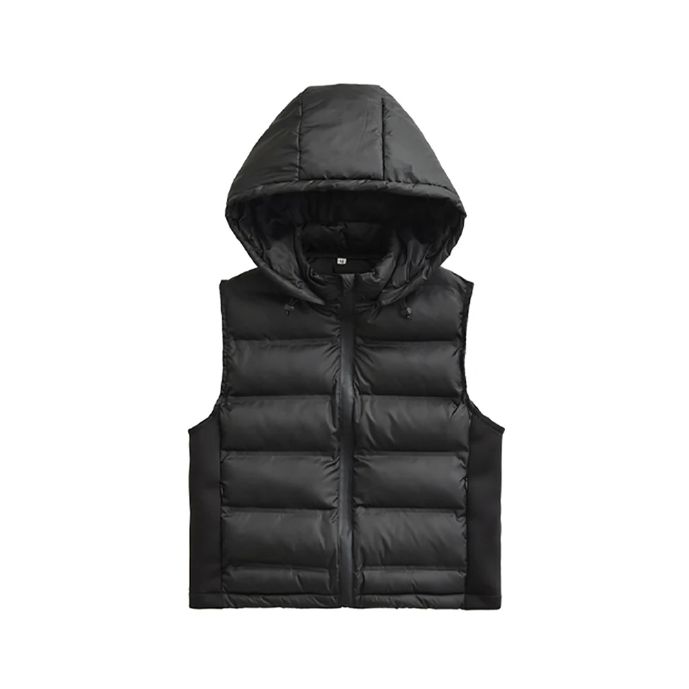 

Женский жилет с хлопковой подкладкой и капюшоном, новинка зимы 2025 года, простые черные пальто без рукавов, повседневные универсальные теплые жилеты, верхняя одежда