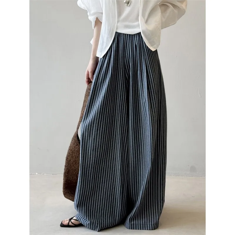 

Johnature Striped Straight Leg High Waist Wide Leg Pants Women 2025 Spring Summer New Loose Casual Full Length All Match Pantss
