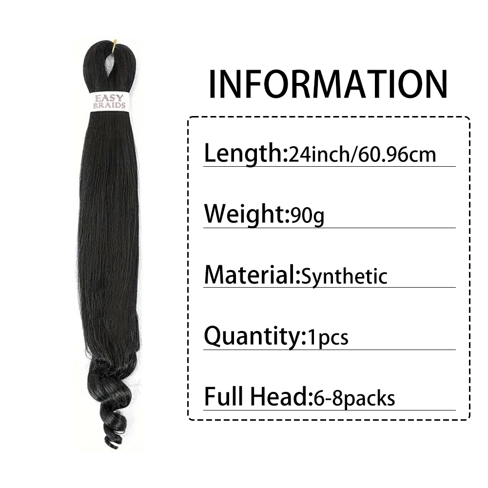 Dairess French Curly Braiding Hair Synthetic Easy Braid Crochet Hair Extension 24 Inch Pre Stretched Braiding Hair For Women