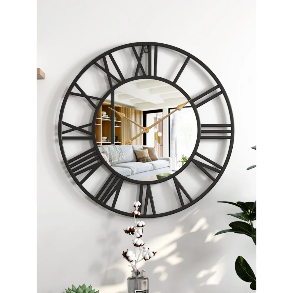 Luxury mirror wall clock living room fashion household quiet wall clock atmospheric clock industrial wind high-end decorative cl