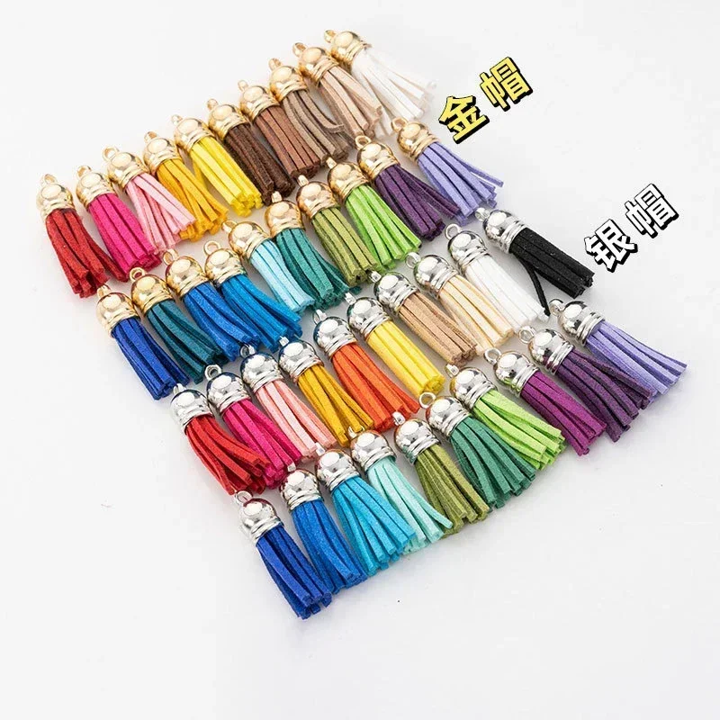 20/50pcs 35mm Leather Tassel Pendant Jewelry Fiber Fringe Faux Suede Tassel with Caps for Keychain Straps DIY Sewing Accessories