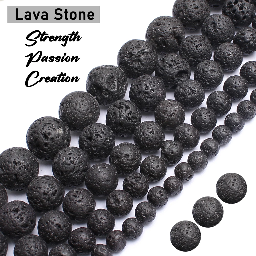 Natural Black Lava Round Stone Beads for Jewelry Making Handmade DIY jewelry Pendant Bracelet Symbolizes Willpower Creativity