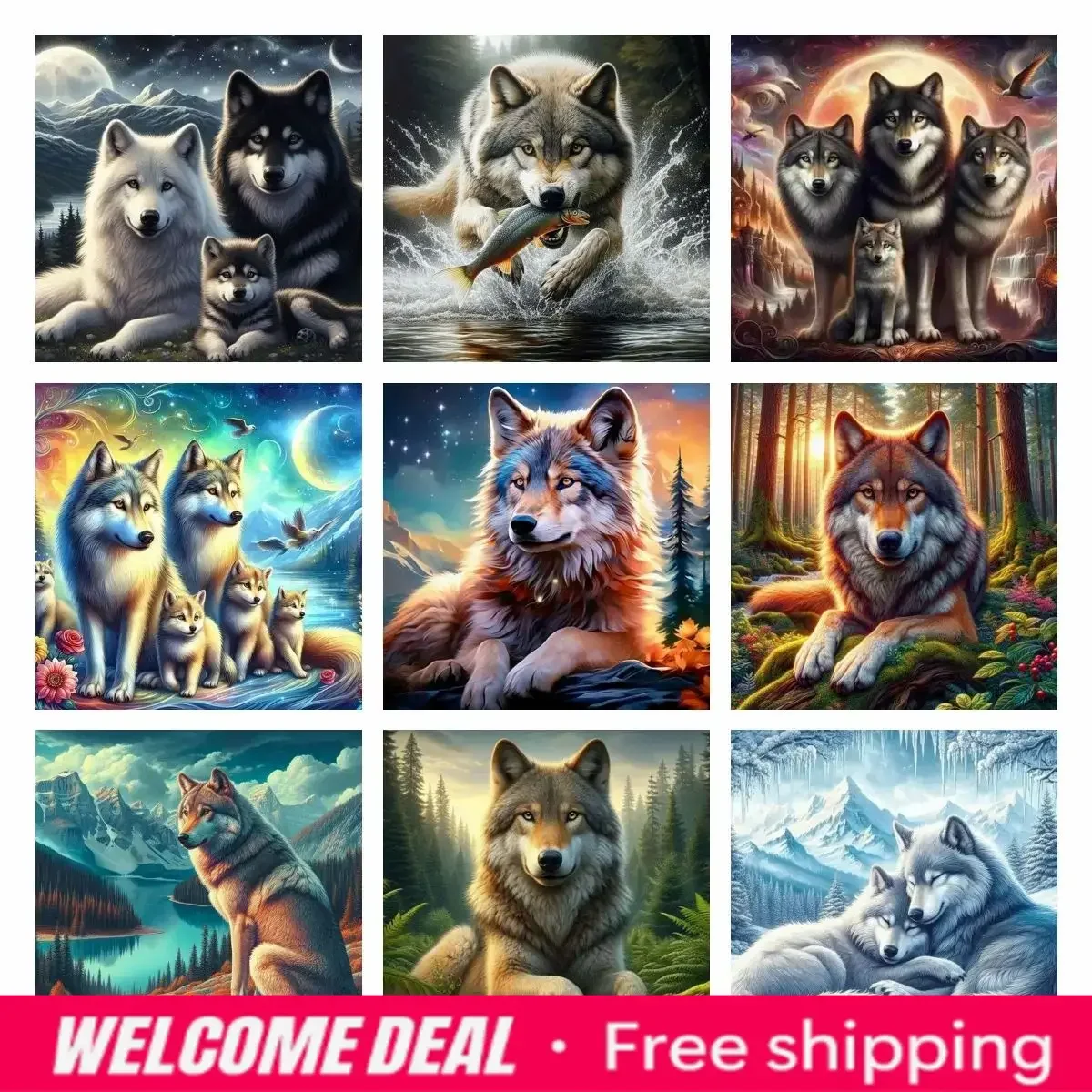 2026  5D DIY Canvas Painting Animal Wolf Canvas Mosaic Rhinestone Embroidery Full Round Canvas Cross Stitch  Handmade Gifts