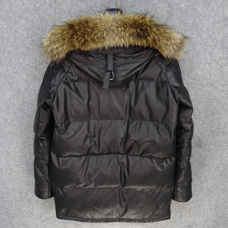 genuine leather 100% fur coat men jacketNew winter product, first layer, Western Sichuan tire cow , white duck down, raccoon co