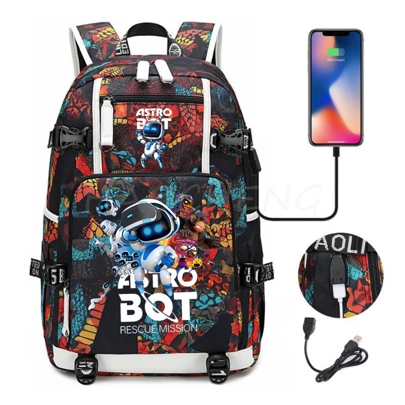 Astros Playroom Print Backpack Teen Kid Camouflage USB Charging Backpack Student School Bag Children Best Birthday Gift Mochila