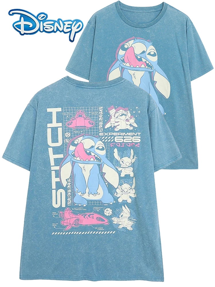 

Disney Front Back Stitch Little Monster Letter Cartoon Print T-Shirt Women Short Sleeve O-Neck Pullover Harajuku Tee Tops Female