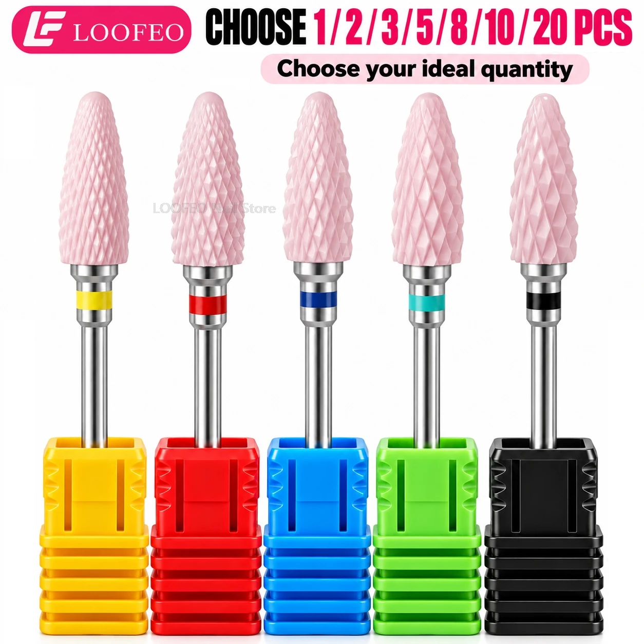 Pink Ceramic Nail Drill Bits Electric Nail File Bit for Gel Polish Removal Acrylic Accessories Milling Cutter for Manicure Tool
