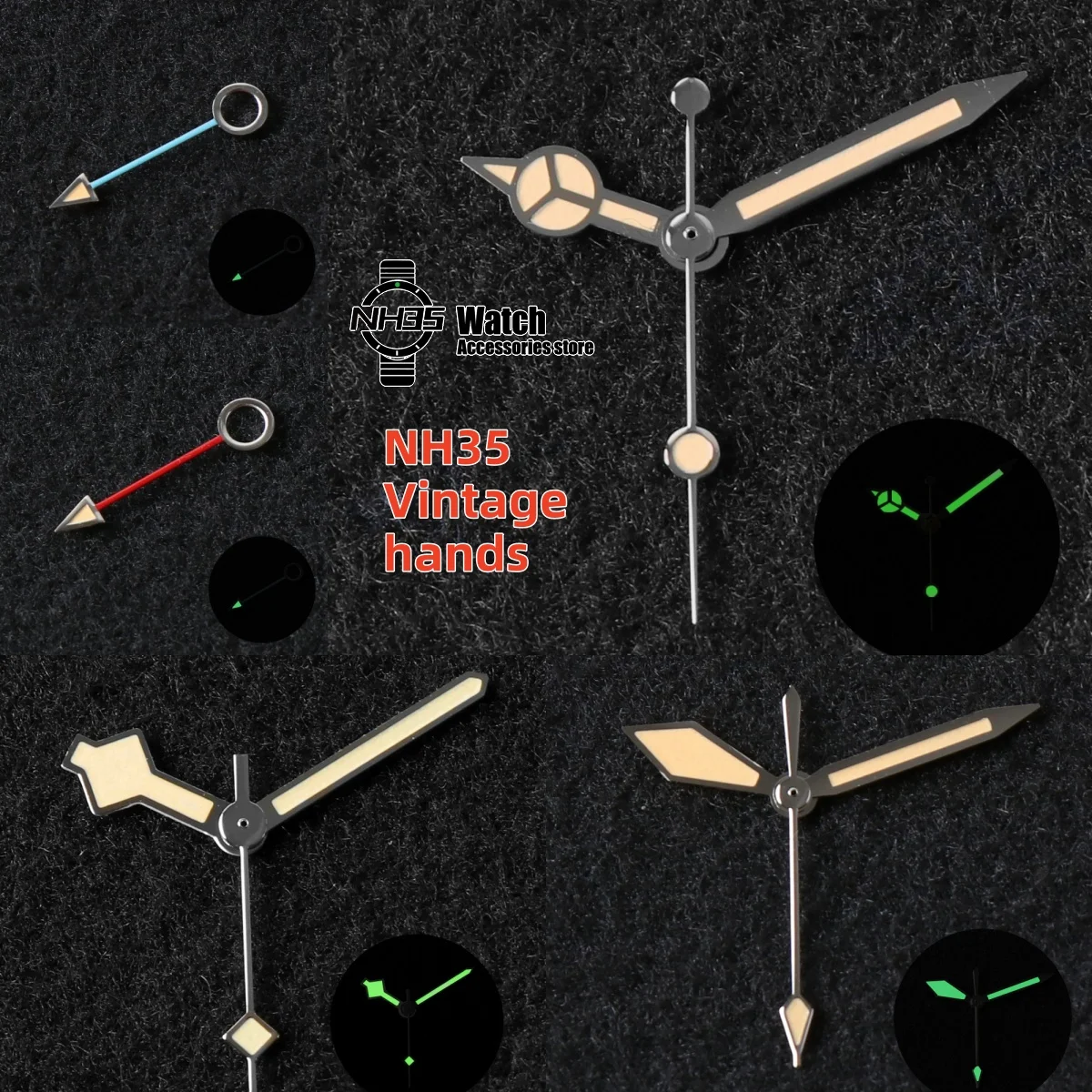 NH35 Uhrenzubehör Vintage Retro Schwertzeiger für Seiko NH35 NH36 Uhrwerk Uhr GMT Nadel Schneezeiger Grün Lume Vintage