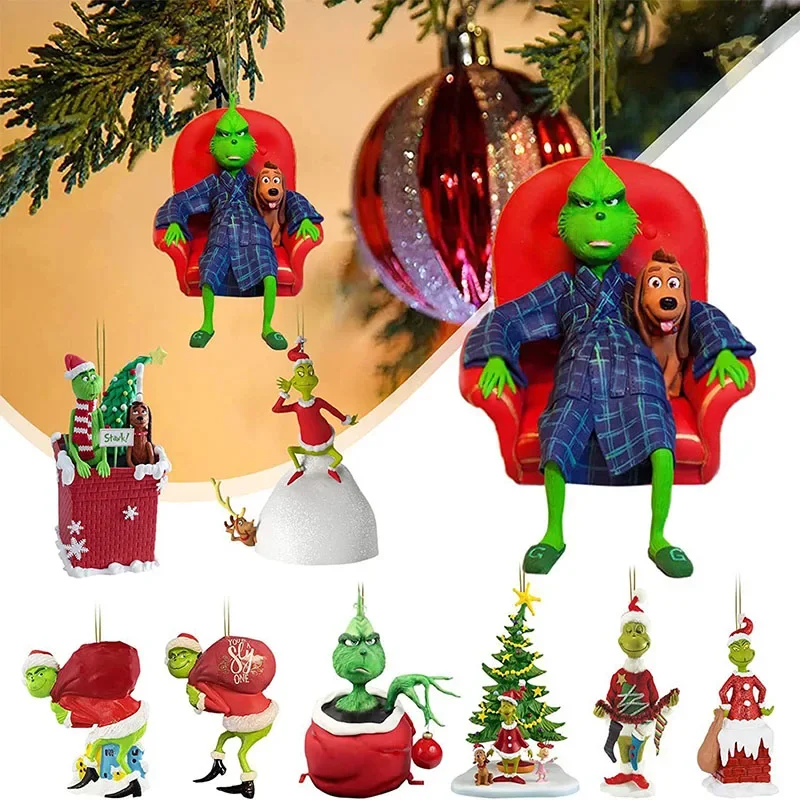 Happy New Year Gifts Christmas Tree Pendant Doll Home Decor Christmas Green Elf Doll With Hat Red Green Hair Monster Xmas Merry