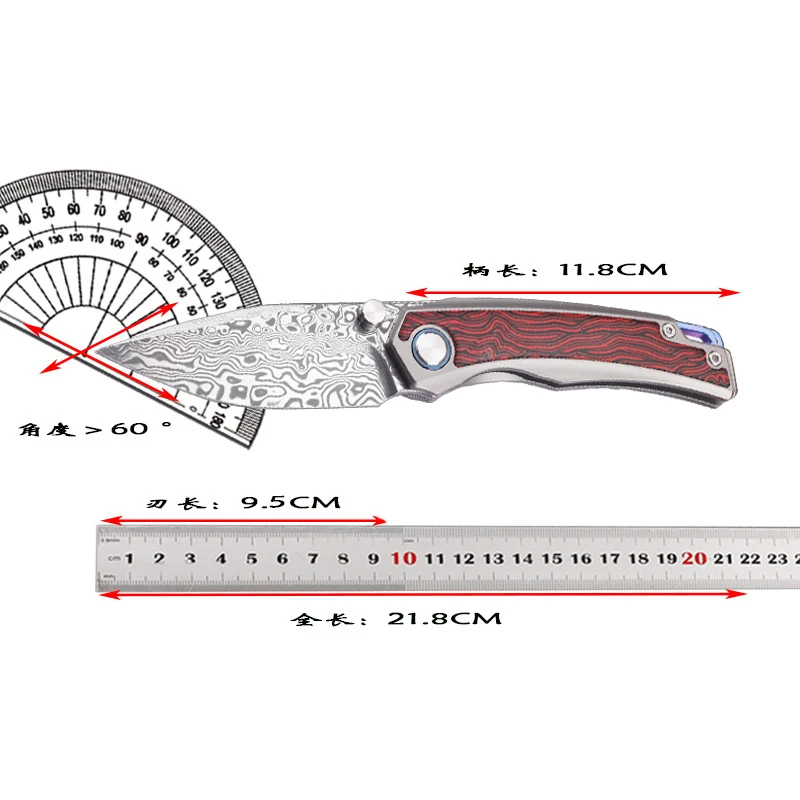 Titanium alloy handle RWL34 powder Damascus steel blade hunting pocket survival fishing fruit EDC tool knife