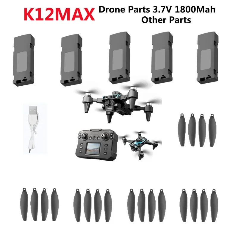 K12 MAX pantalla Drone batería K12MAX RC Drone piezas de repuesto de cuadricóptero 3,7 V 1800Mah batería hélice USB K12 MAX Accesorios K12