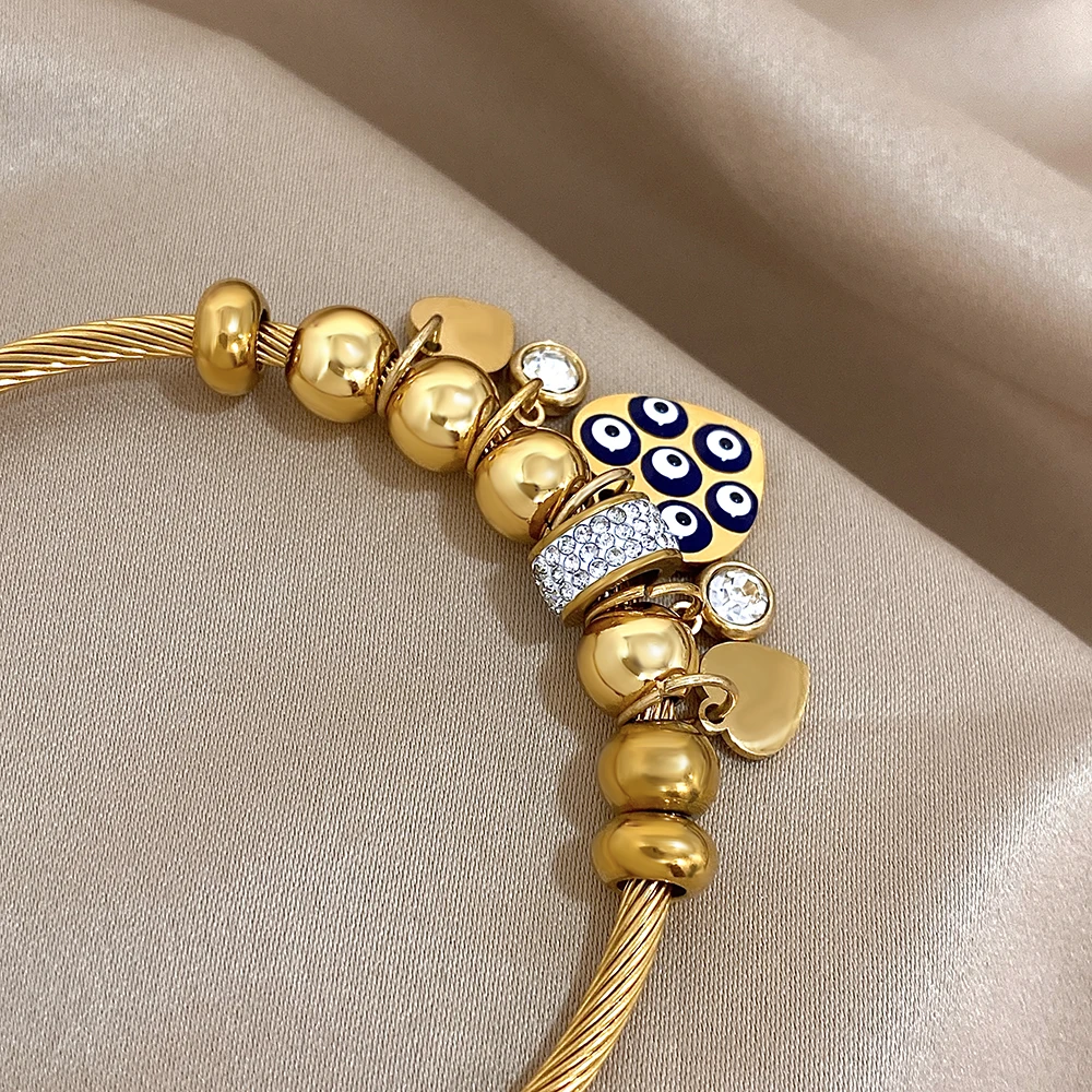 1pc Gold Color Evil Eyes Love Heart Blue Rhinestone Beads Charm Fit Bracelet for Women Men Beaded Jewelry DIY Making Jewelry image 6