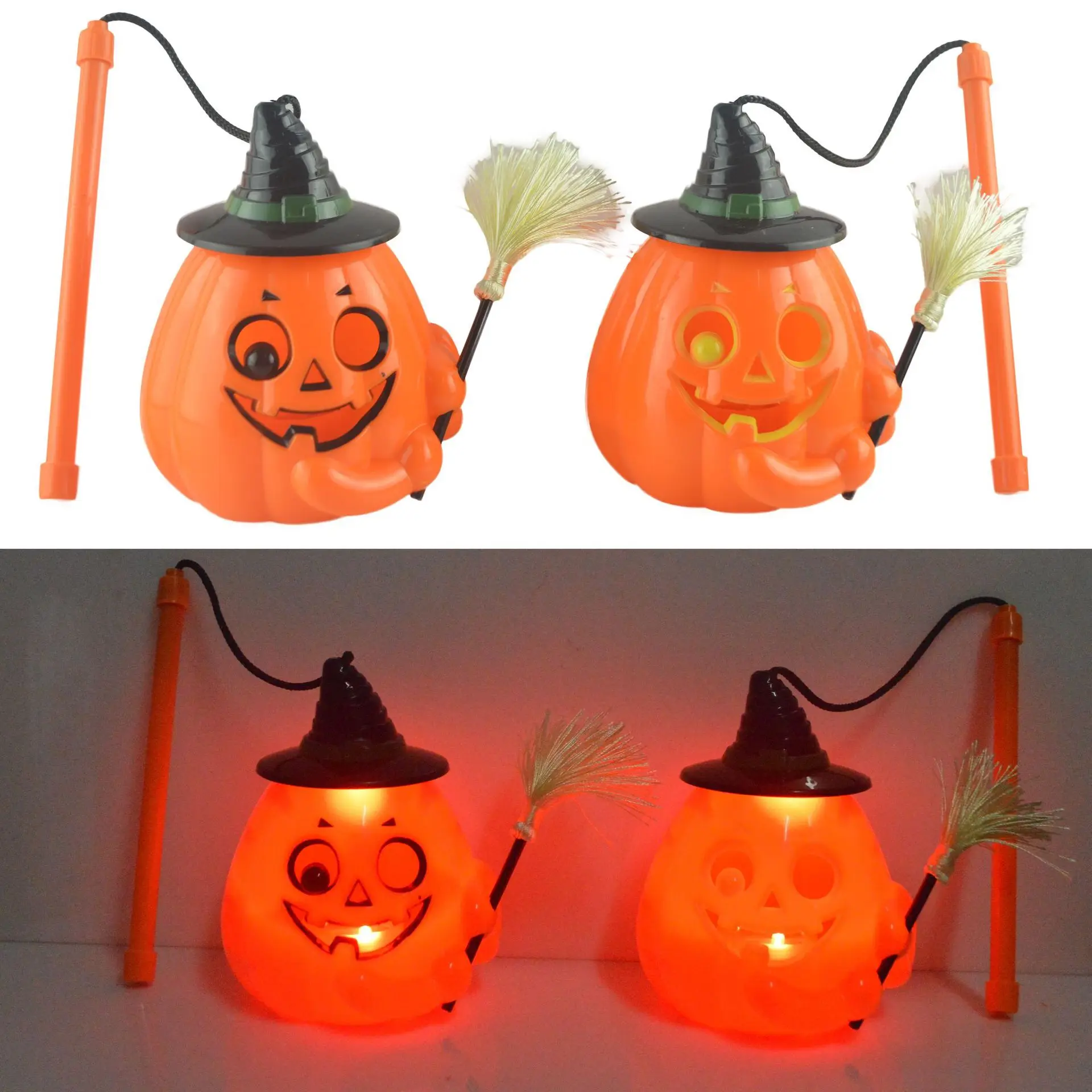 

Hot Selling Novelty Funny Glowing Ghosts With Broomstick Pumpkin Lantern New Halloween Pumpkin Lantern Halloween Decoration