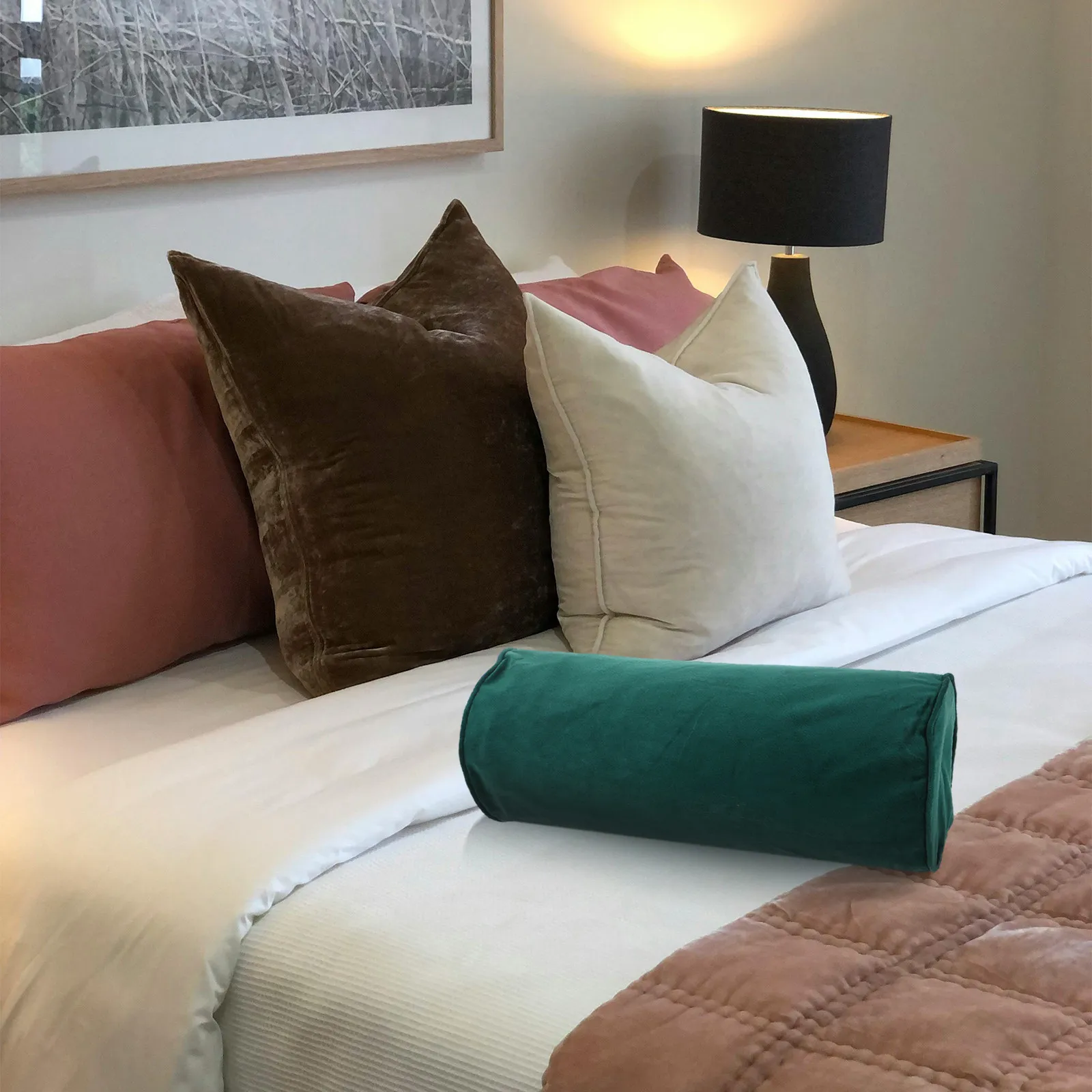 Round Pillowcase Zipper Neck Roll Pillow Cover Cylinder Pillow Cushion Cover 40x15cm Soft Removable Travel Bedroom Sofa Cushion