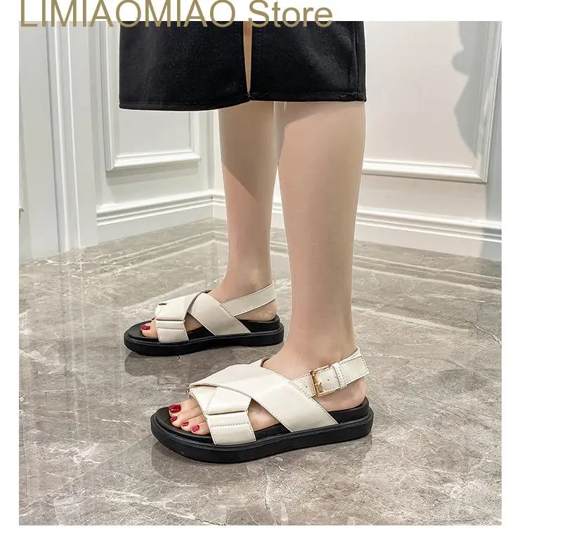 

New Summer Women Sandals for Flats Platform Shoes Fashion Casual Metal Buckle Soft Bottom Ladies Sandals