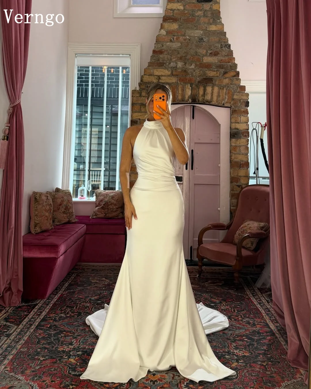 Gaun Pengantin Satin Lvory Sederhana Verngo Gaun Pengantin Putri Duyung Tanpa Tali Gaun Pengantin Prom Punggung Terbuka Berlipat Wanita Dapat Disesuaikan