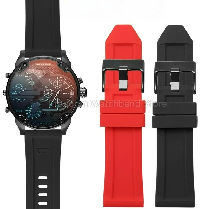 Flexible Skin-Friendly Sports Silicone Watchband for Diesel DZ4318/7395/7257/4496/4323 Sweatproof Waterproof Watch Strap 26mm