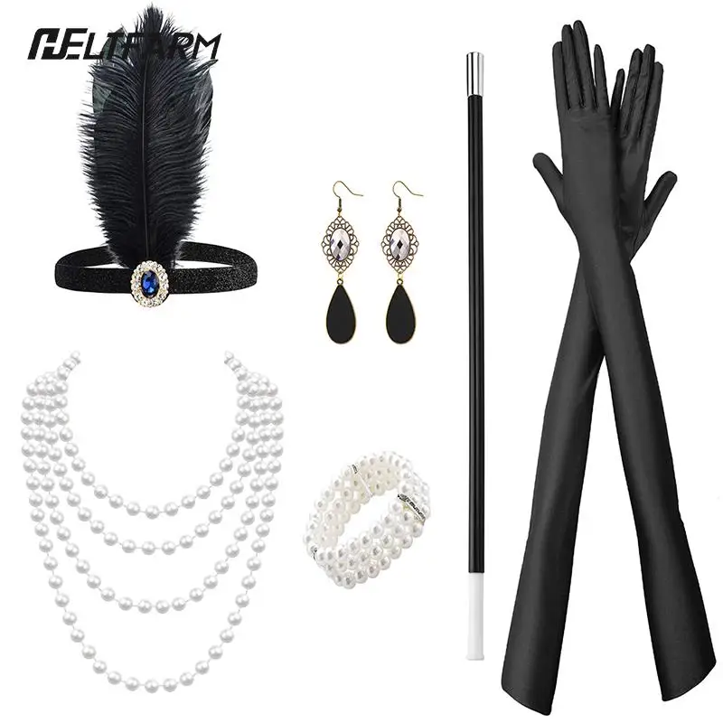 1920's Cosplay Flapper Halloween Charleston Kostuum 1920S Gatsby Accessoires Roze Nude Hoofdband Grote Gatsby Veer