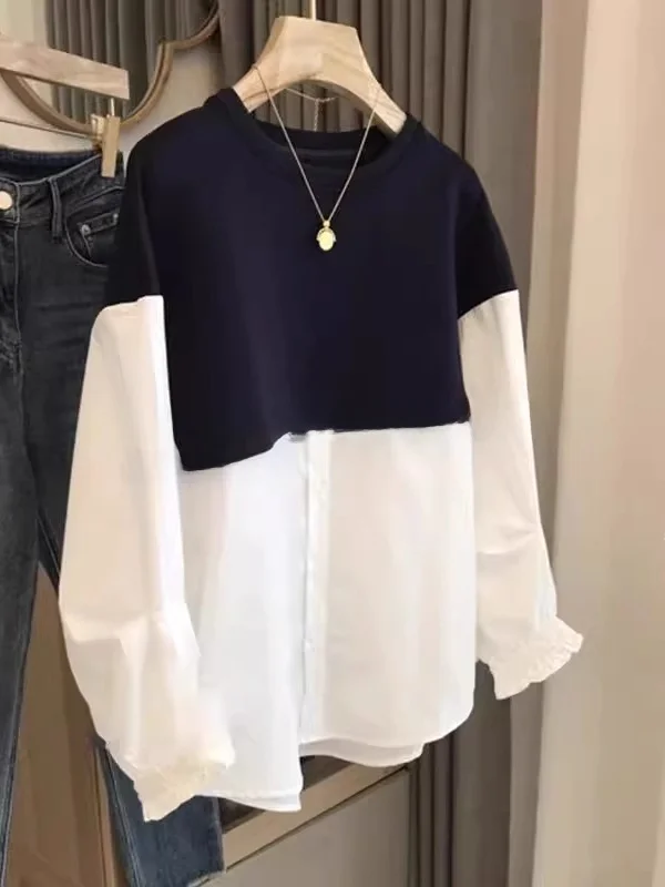 

Мужская тонкая длинная рубашка-поло большого размера (300 пу), европейский стиль, пэчворк, весна-осень, модный тренд, однотонная.