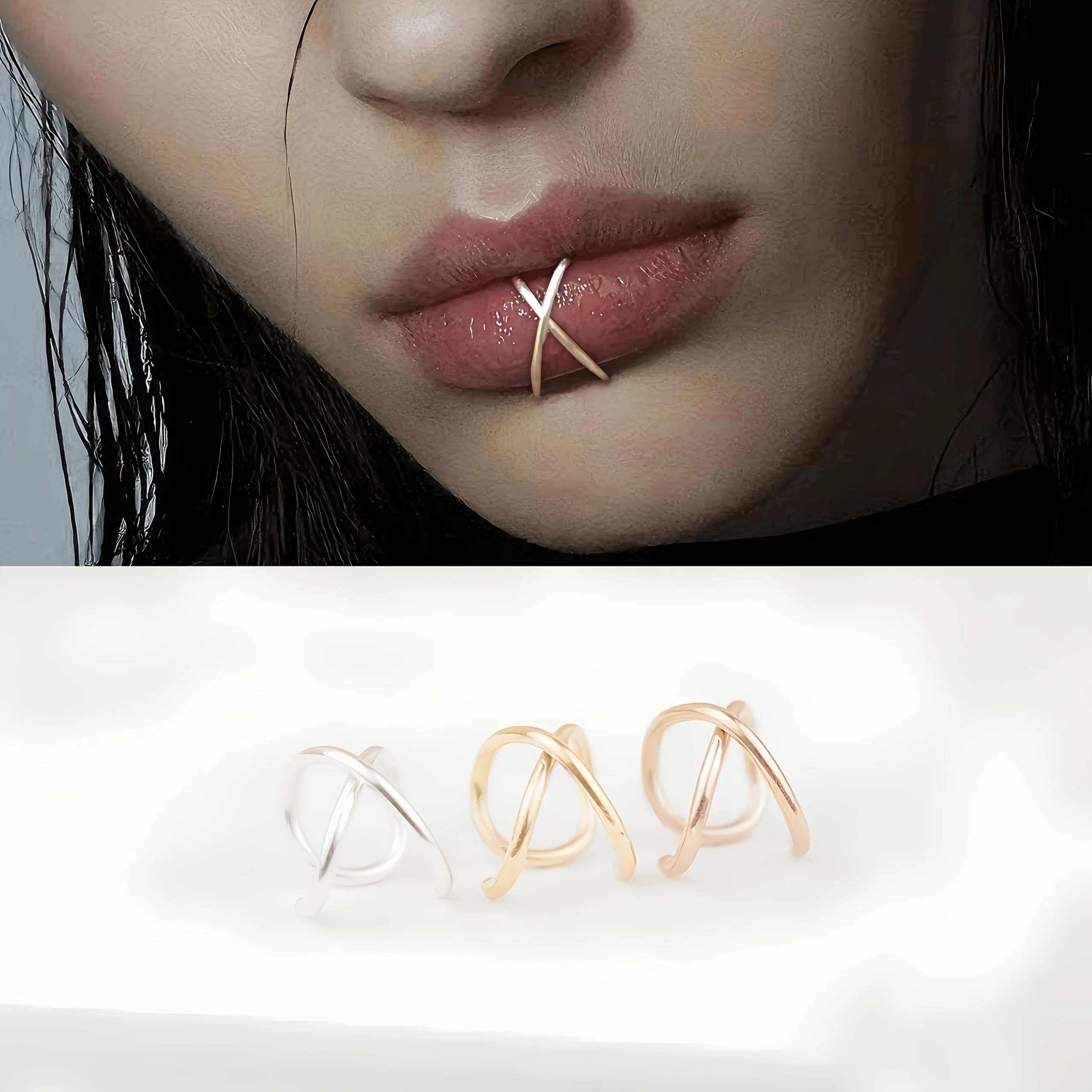1/3pcs C-shaped Lip Ring for Men Women No-piercing Design Spicy Style Lip Clip Hypoallergenic Simple Ear Cuff Ear Bone Clip
