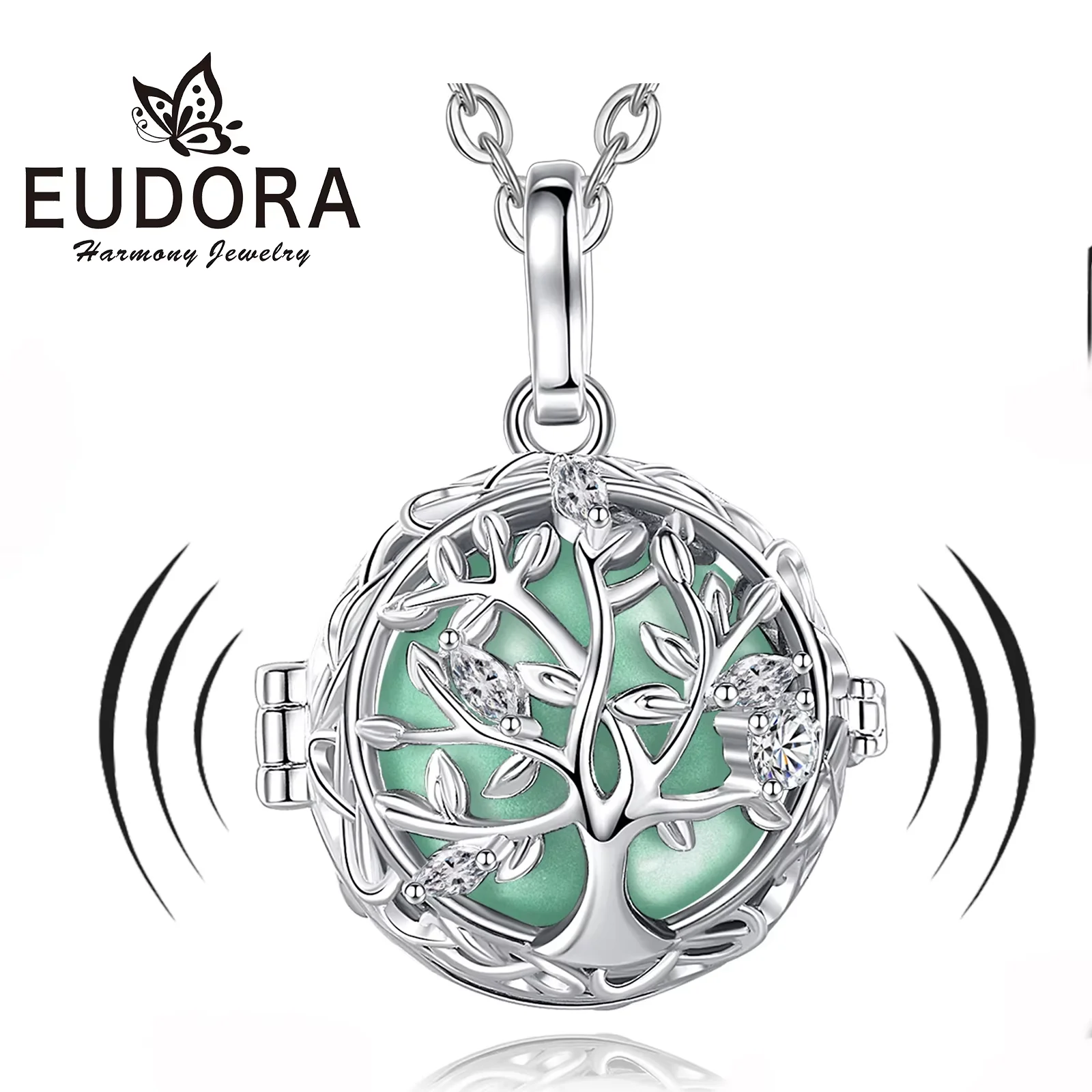 Eudora Collier Bola de Grossesse Necklace 18MM Ball Tree of Life Angel Caller Musical Bell Pendant DIY Jewelry for Pregnant Wome