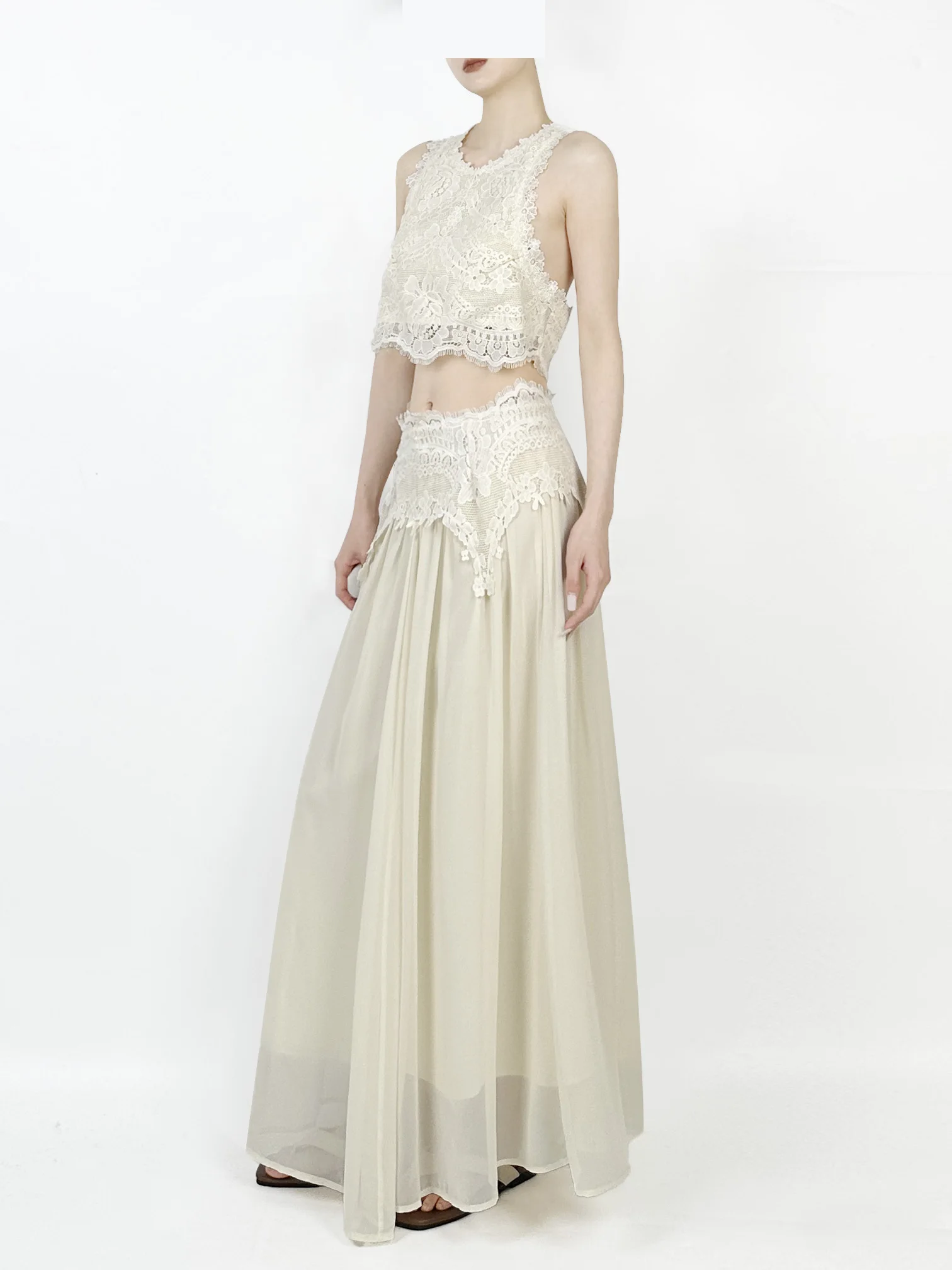 

Комплект из двух предметов: кружевное платье без рукавов и юбка А-силуэта, женская модная весенняя модель стандартного кроя с круглым вырезом, для повседневной носки и путешествий