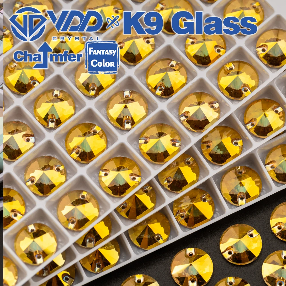 VDD Rivoli 12 mm, 40 Stück, Strasssteine in Sonnenfarben, K9-Glas, zum Aufnähen, flache Rückseite, für Kleidung und Accessoires. – Detail 4