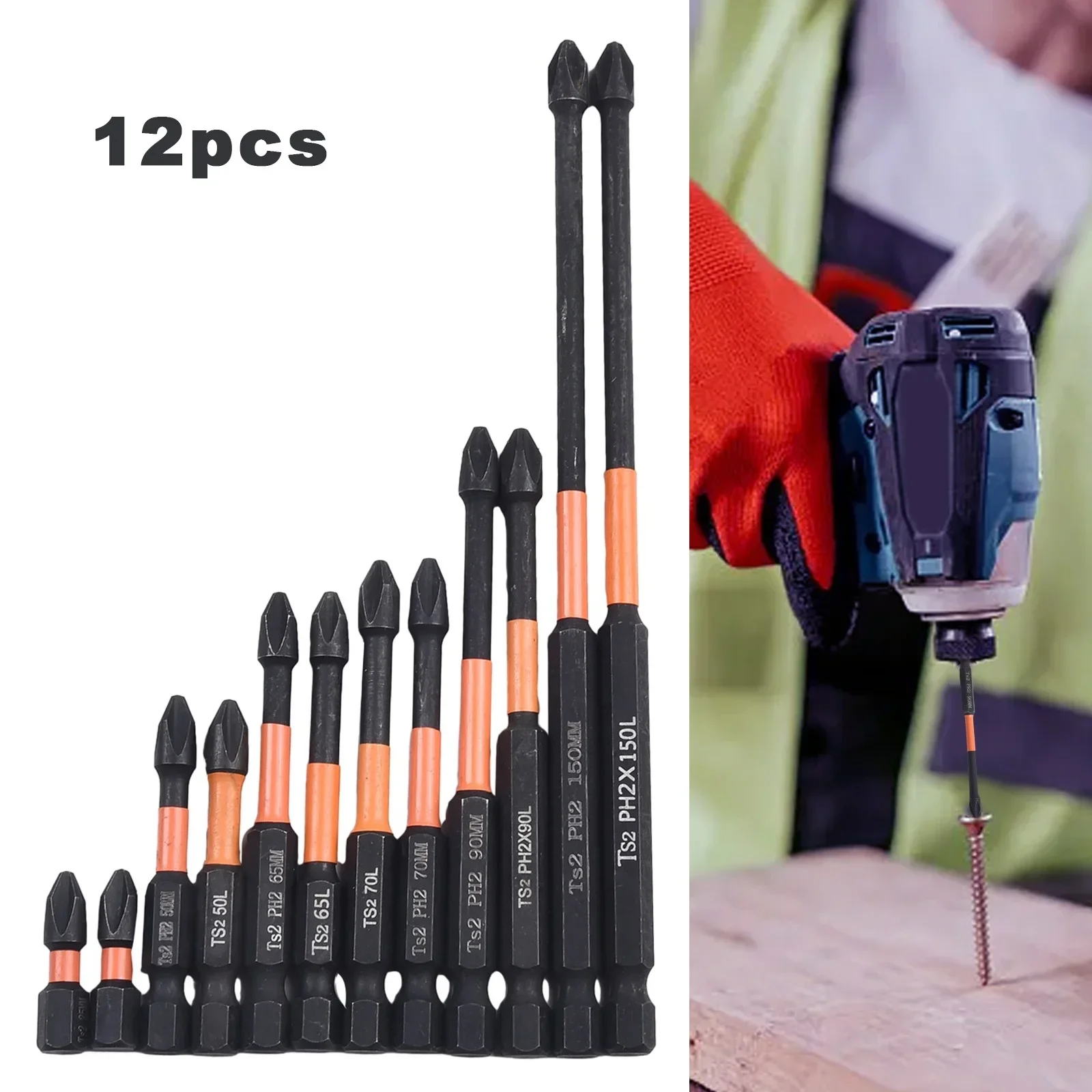 

12pcs Cross Screwdriver Bit Magnetic Batch Head 25-150mm PH2 Screwdrivers Bit Non-slip Electric Drill Bit Hand Tools