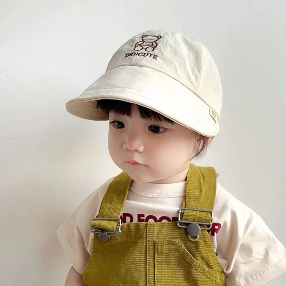 

New Large Brim Sun Visors Hat Adjustable Cotton Peaked Cap Solid Color Kids Cap Baby Summer